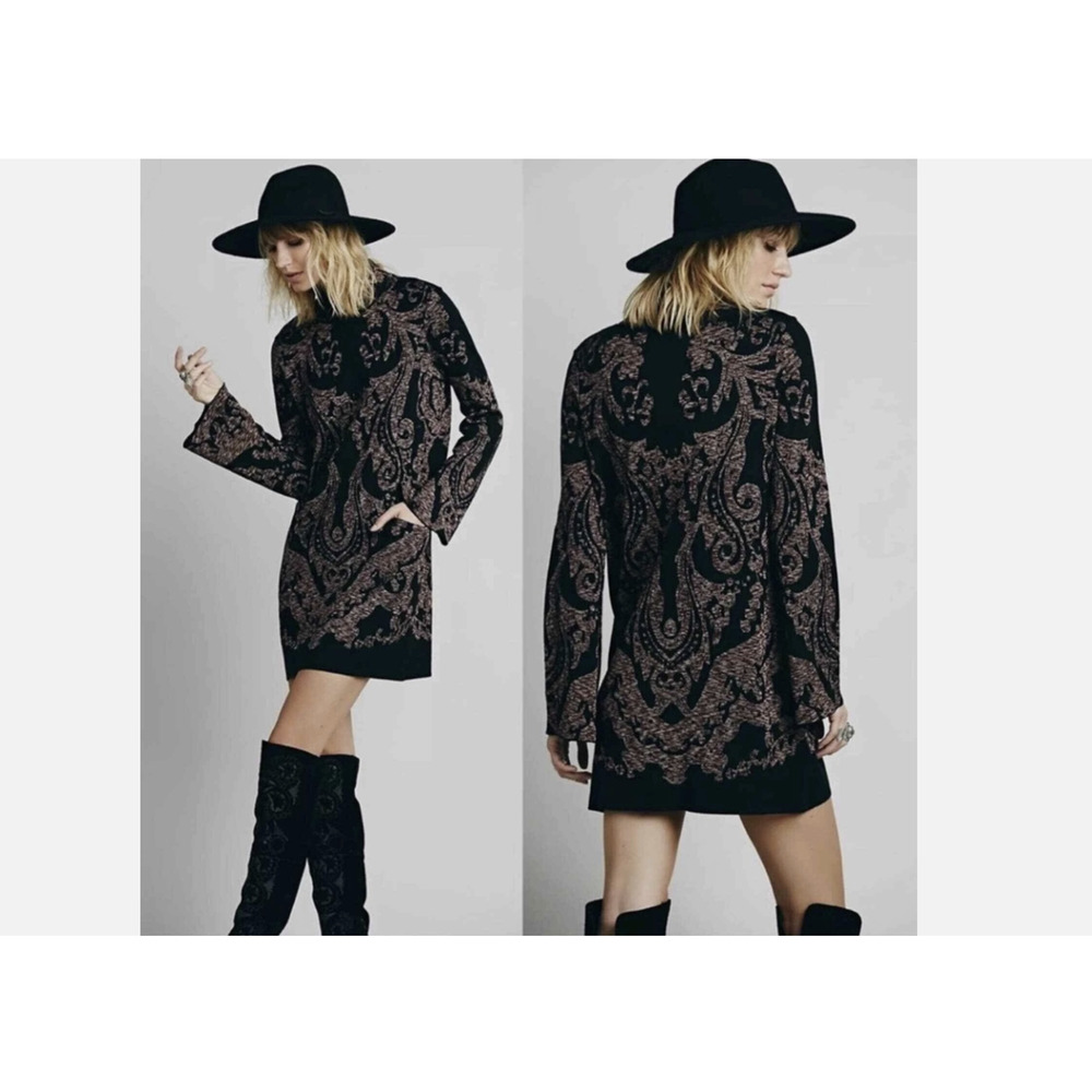 Free People Modern Love Pocket Mini Dress Tunic Mock Neck Sweater Size Large - Picture 2 of 10